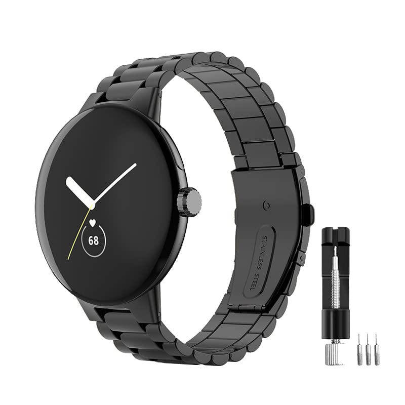 ECSEM Compatible Metal Stainless Steel Bracelet Band for Google Pixel Watch & Pixel Watch 2 - Adjustable Smart Watch Accessory for Workout, Business & Daily Wear