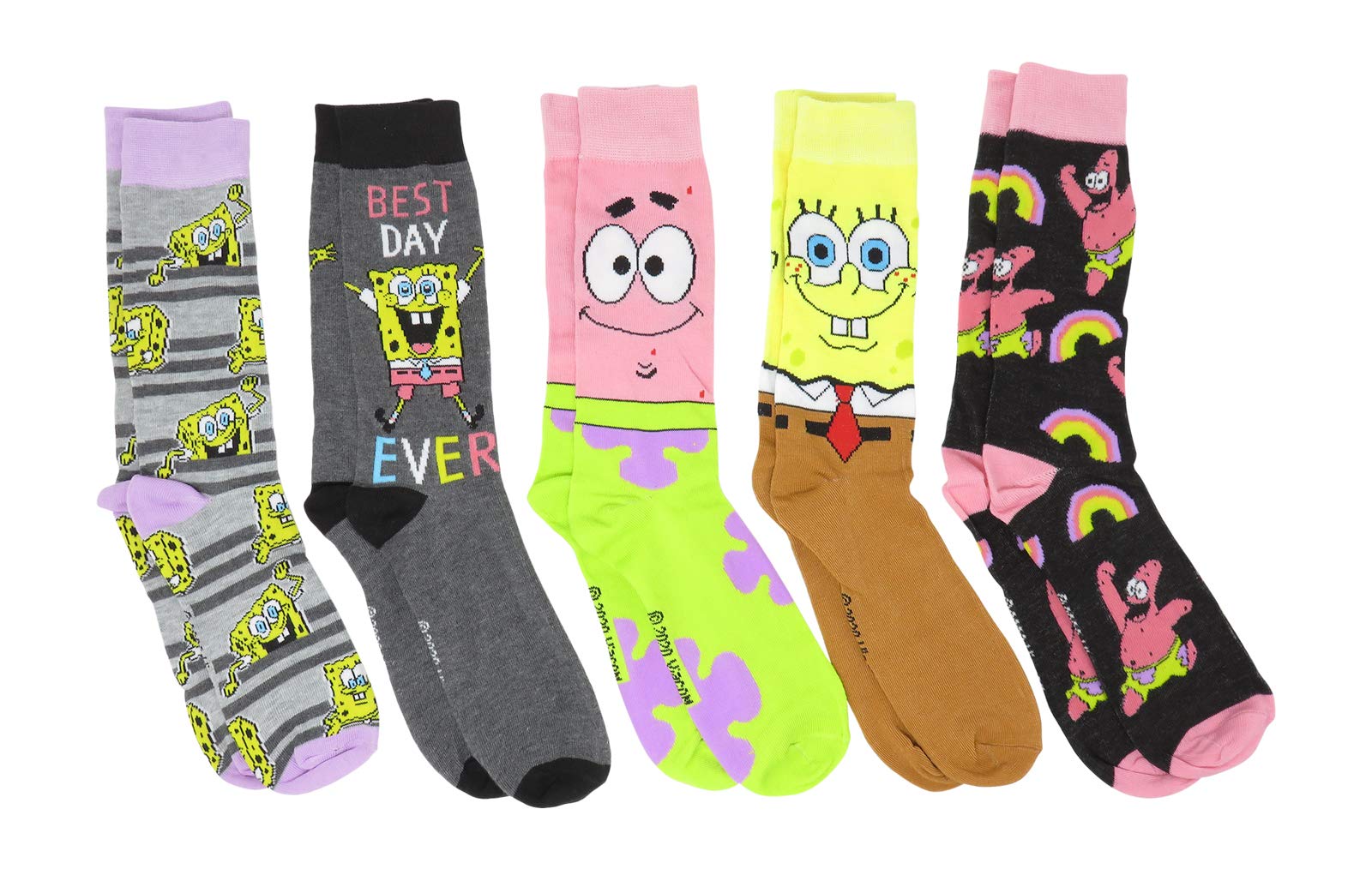 Spongebob Squarepants Patrick Star Cartoon Character Men's Crew Socks - 5 Pairs Pack for Gift, Cosplay & Funny Socks Collection