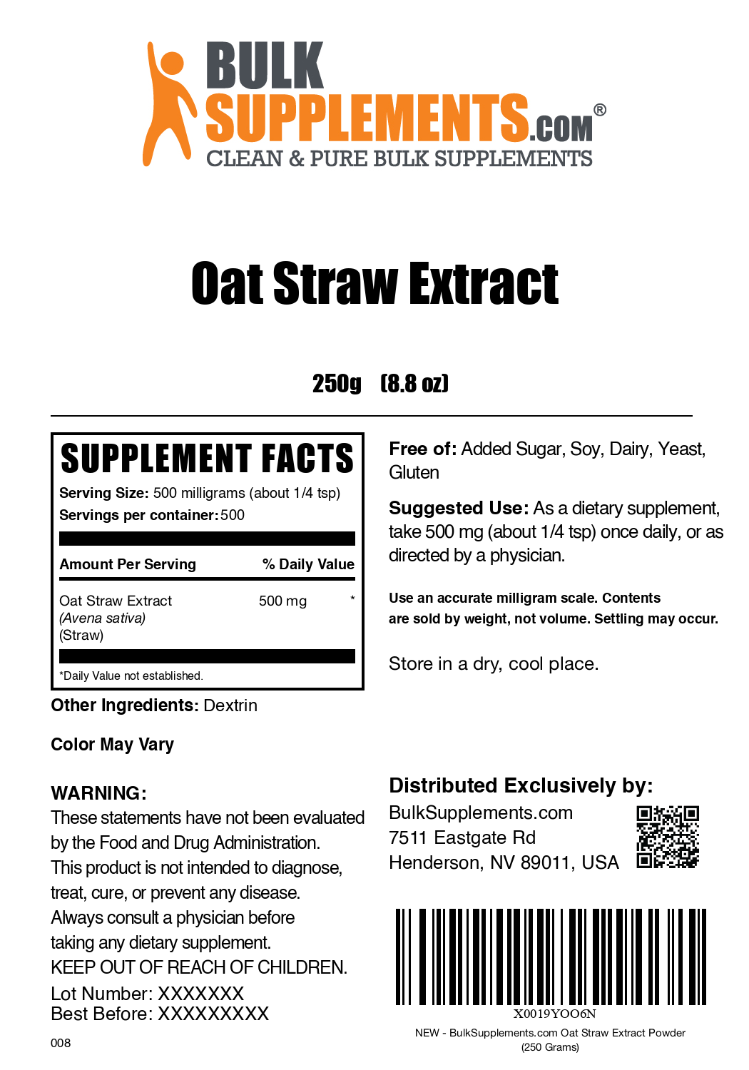 Organic Oat Straw Extract Powder - 100% Pure & Natural Avena Sativa Supplement for Stress Relief & Cognitive Support - Perfect for Smoothies, Teas, and Wellness Drinks