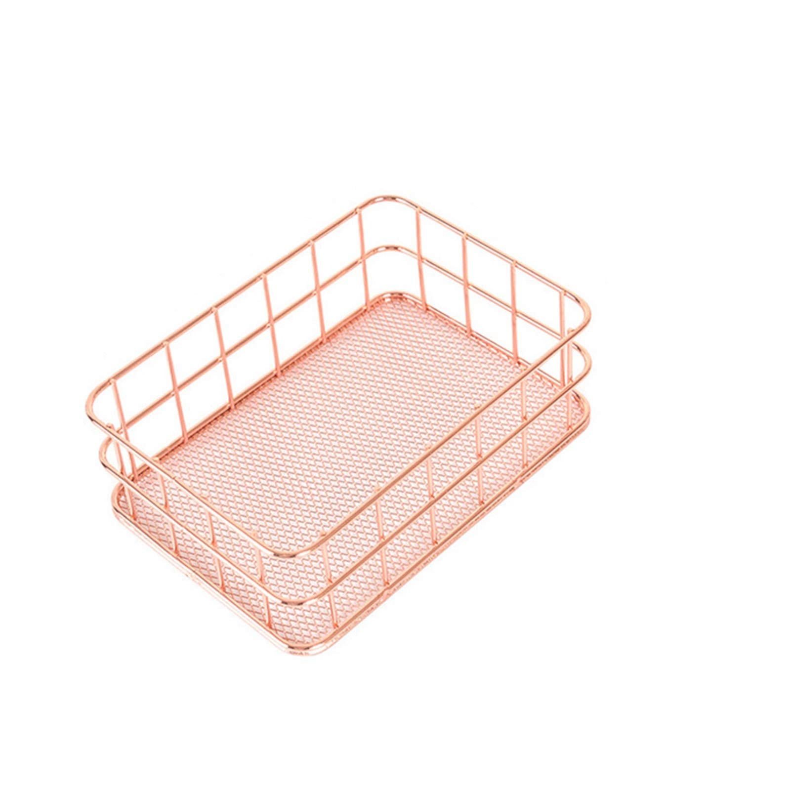 Nordic Rose Gold Metal Wire Storage Basket - Small Square Desk Organizer for Office, Makeup Brushes, and Home Decor | Perfect for Vanity, Bathroom & Workspace Organization