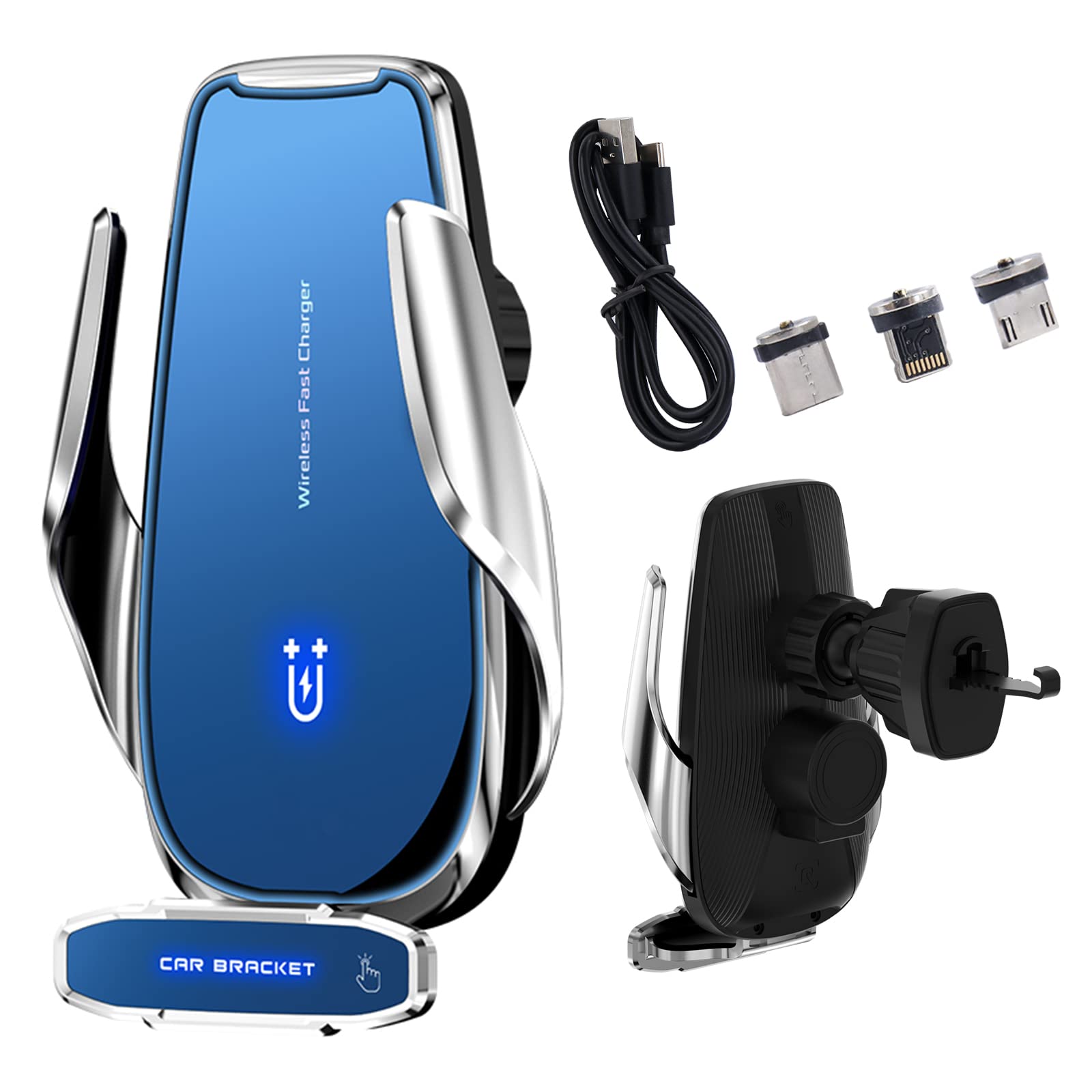 15W Fast Wireless Car Charger Mount - Auto Clamping Phone Holder with Intelligent Dual Control for All Android Smartphones (Silver) | Perfect for Commuting, Road Trips & Hands-Free Charging