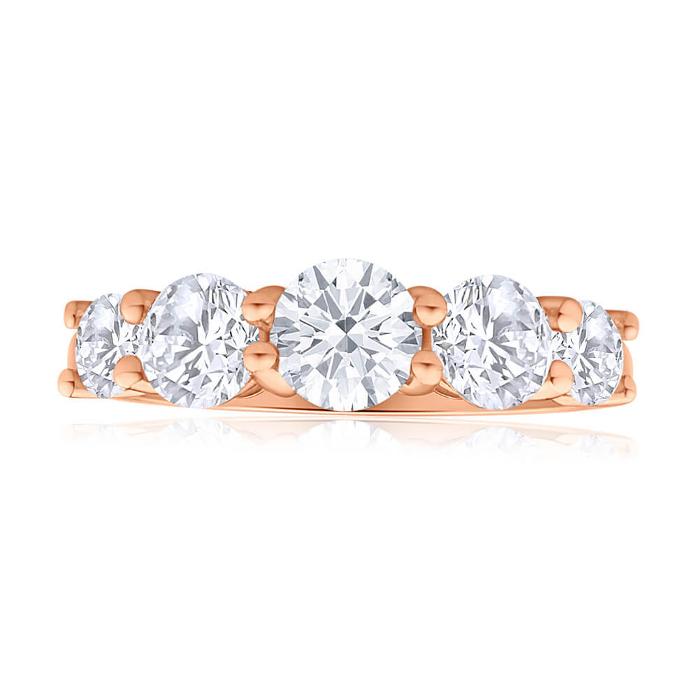 9ct Rose Gold 'Esther' Cubic Zirconia Graduated Ring - Elegant Stackable Jewelry for Weddings, Anniversaries & Special Occasions