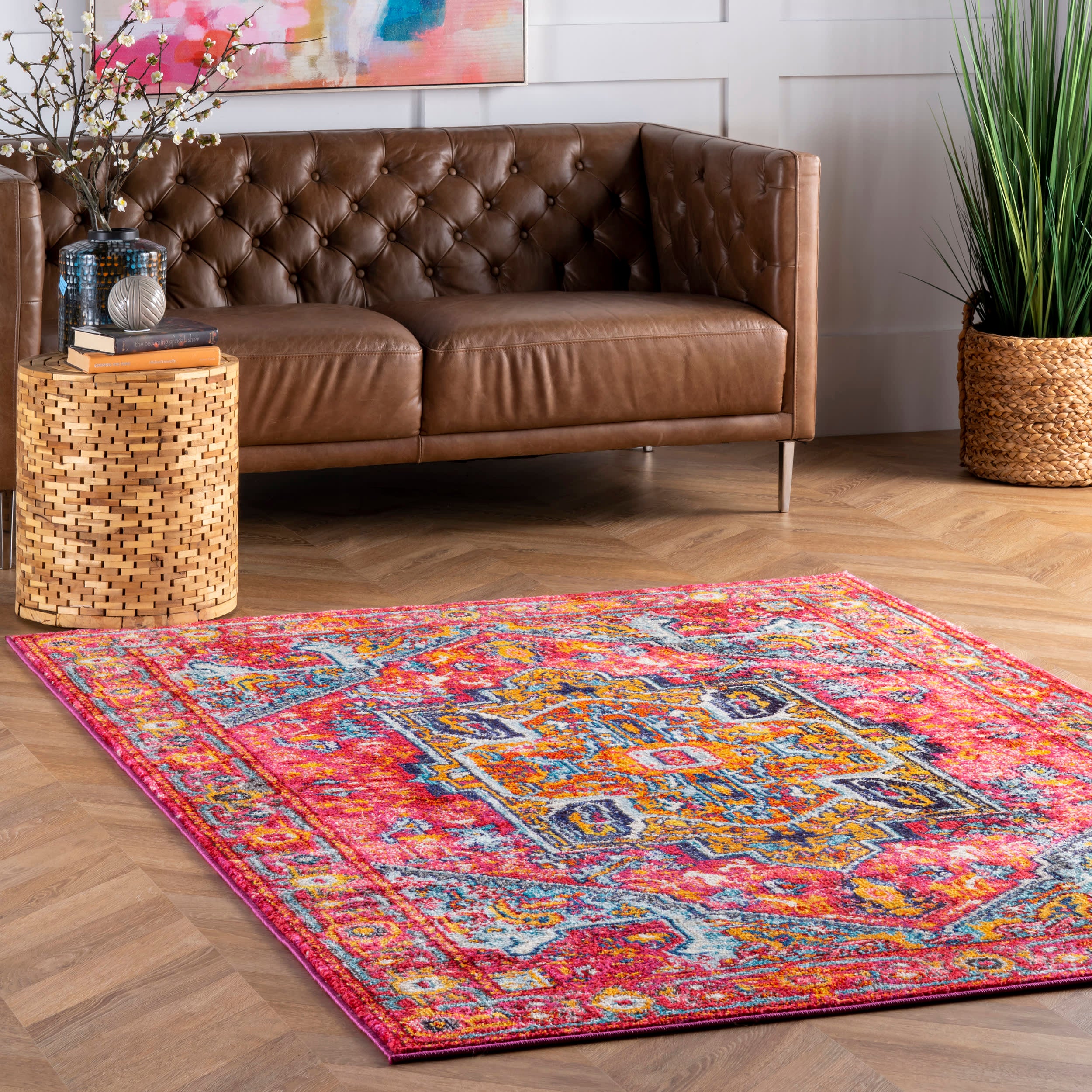 Cartouche Medallion Rug | Pink Oriental Area Rug | Perfect for Living Room, Bedroom & Home Decor