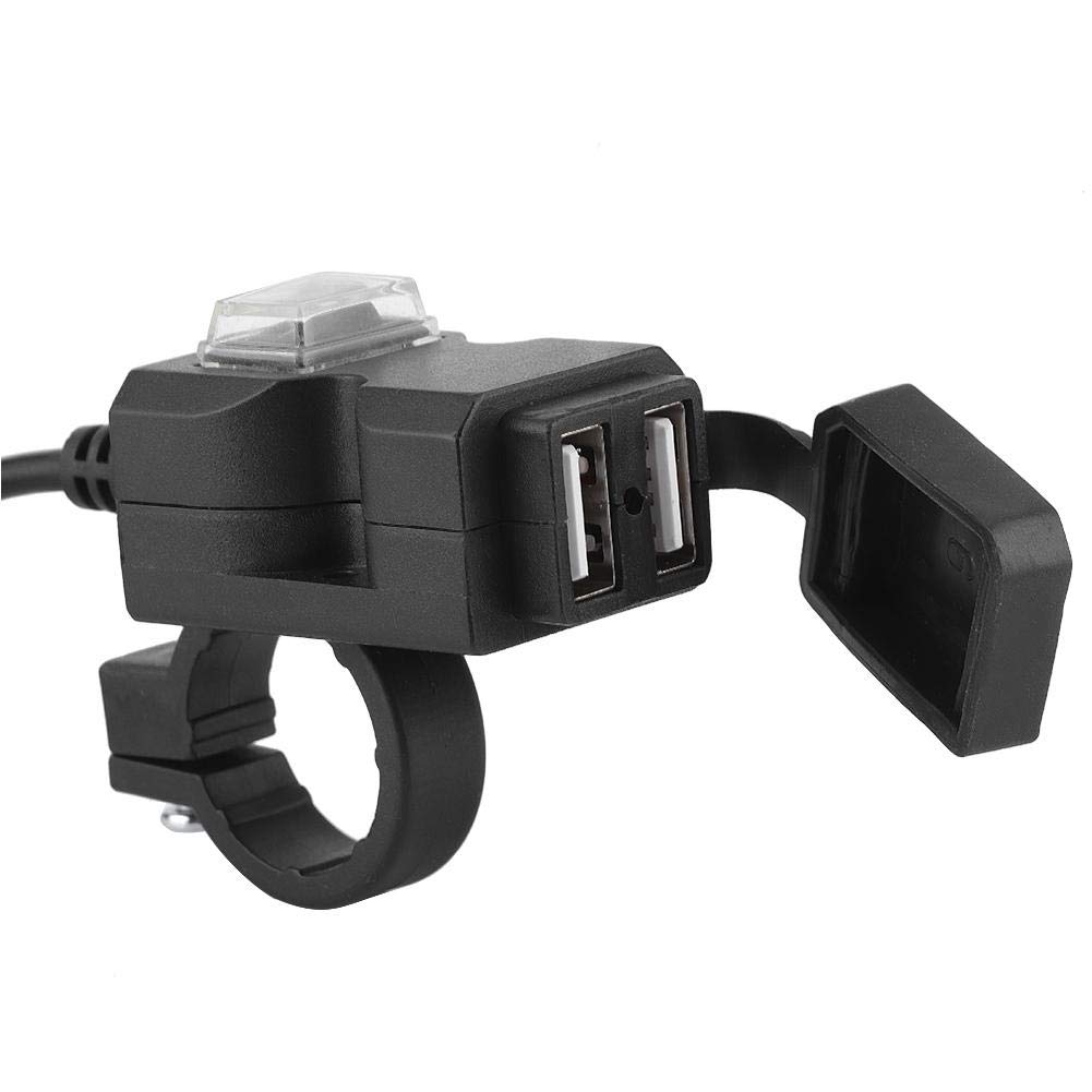 Waterproof Motorcycle USB Charger - Dual Port 5V 2.1A/1A Fast Charging Adapter (12-24V) for Smartphones & GPS - Handlebar Mounted Power Outlet for Harley, Cruiser & Adventure Bikes