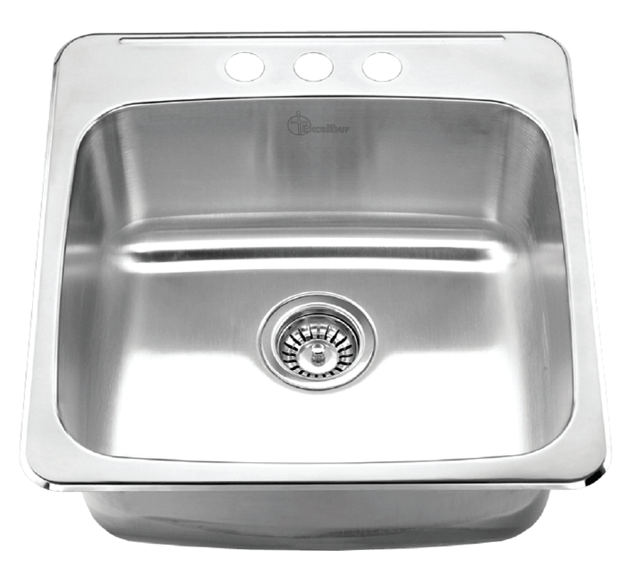 Excalibur ESL2020/10/3 Stainless Steel 3-Hole Drop-In Kitchen Sink - Perfect for Modern Homes & Restaurant Prep Stations