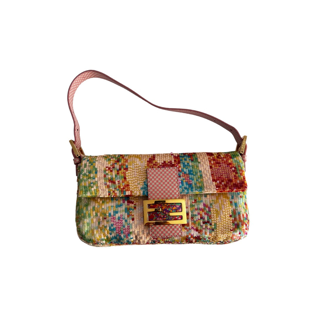 Fendi Rainbow Sequin Baguette Bag 2013 Vintage Designer Handbag for Women - Perfect for Parties, Weddings & Special Occasions