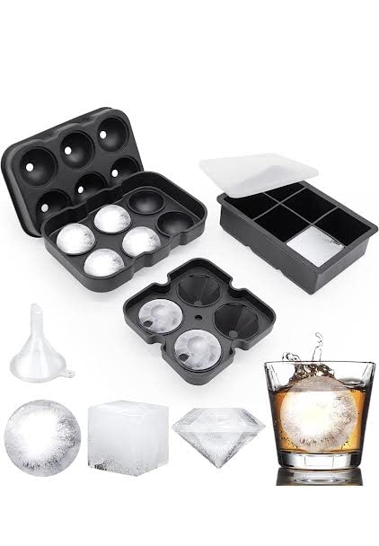 Silicone Ice Cube Trays Set of 3 with Lid - 6 Ball, 4 Diamond & 6-Cube Molds, Reusable Whiskey Ice Maker for Cocktails, BPA Free Freezer Safe - Perfect for Home Bars, Parties & DIY Drinks