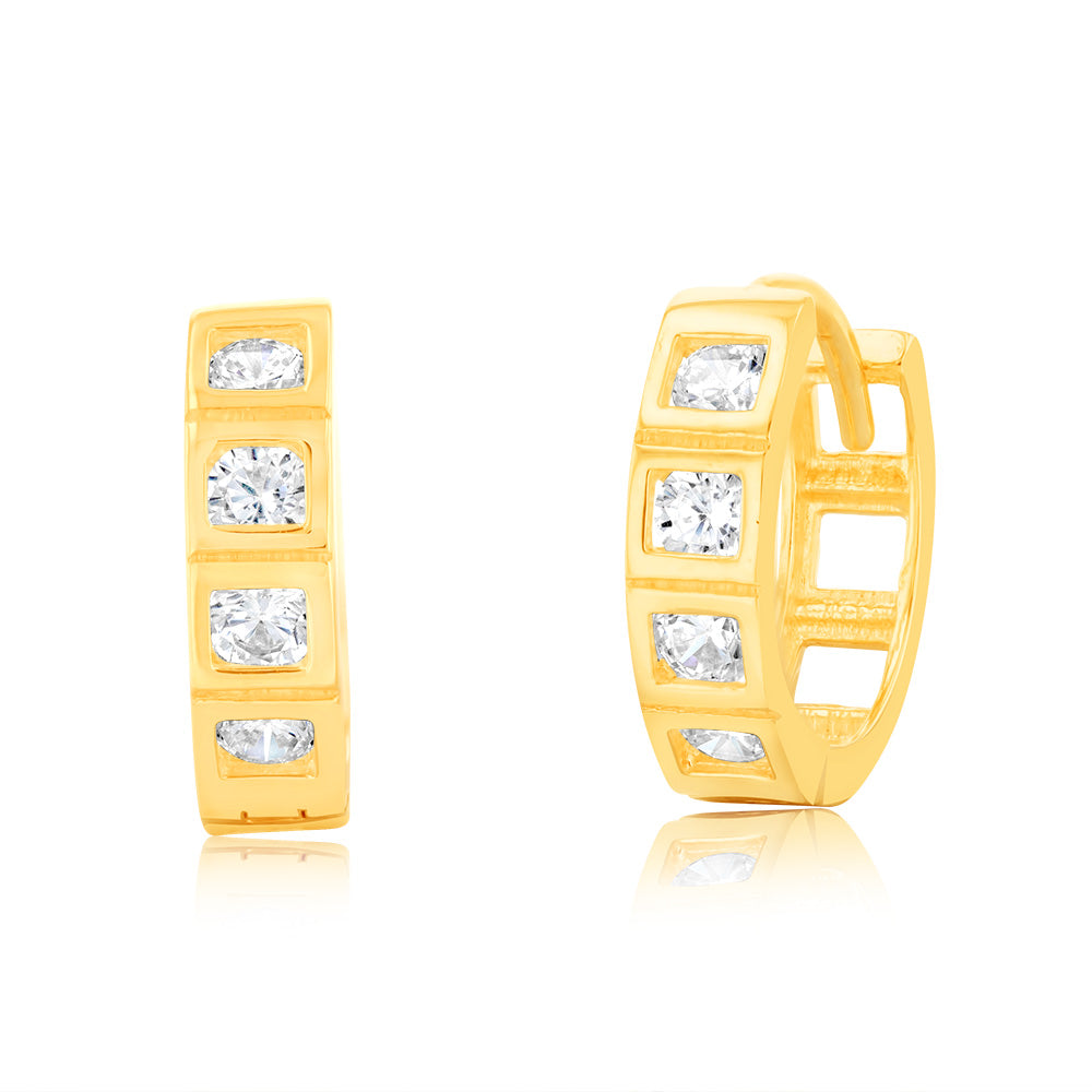9ct Yellow Gold 10mm Cubic Zirconia Huggie Hoop Earrings for Women - Perfect for Everyday Wear, Parties & Gifts