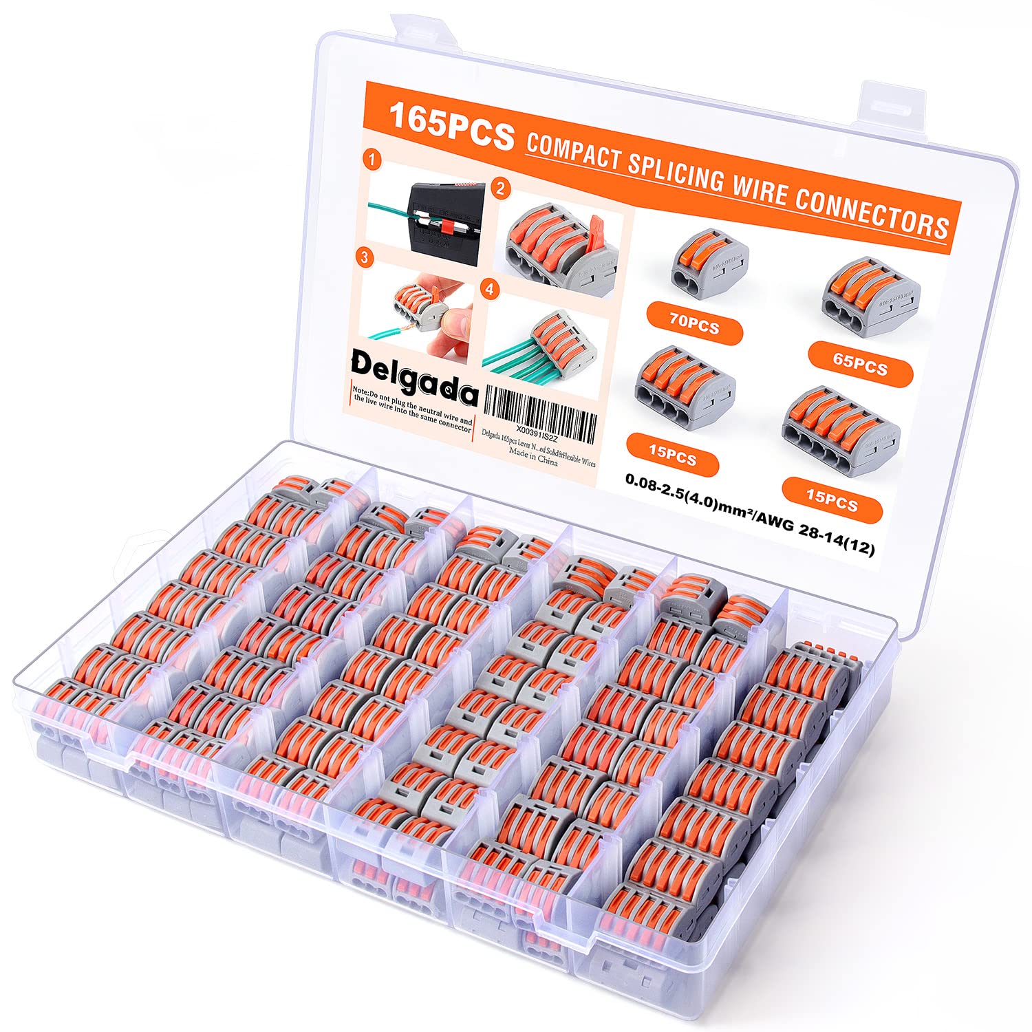 165pcs Lever Wire Nut Connectors - 2/3/4/5 Port Quick Splice Electrical Connectors for Solid & Stranded Wires | Secure Wiring for Home, Office & DIY Electrical Projects
