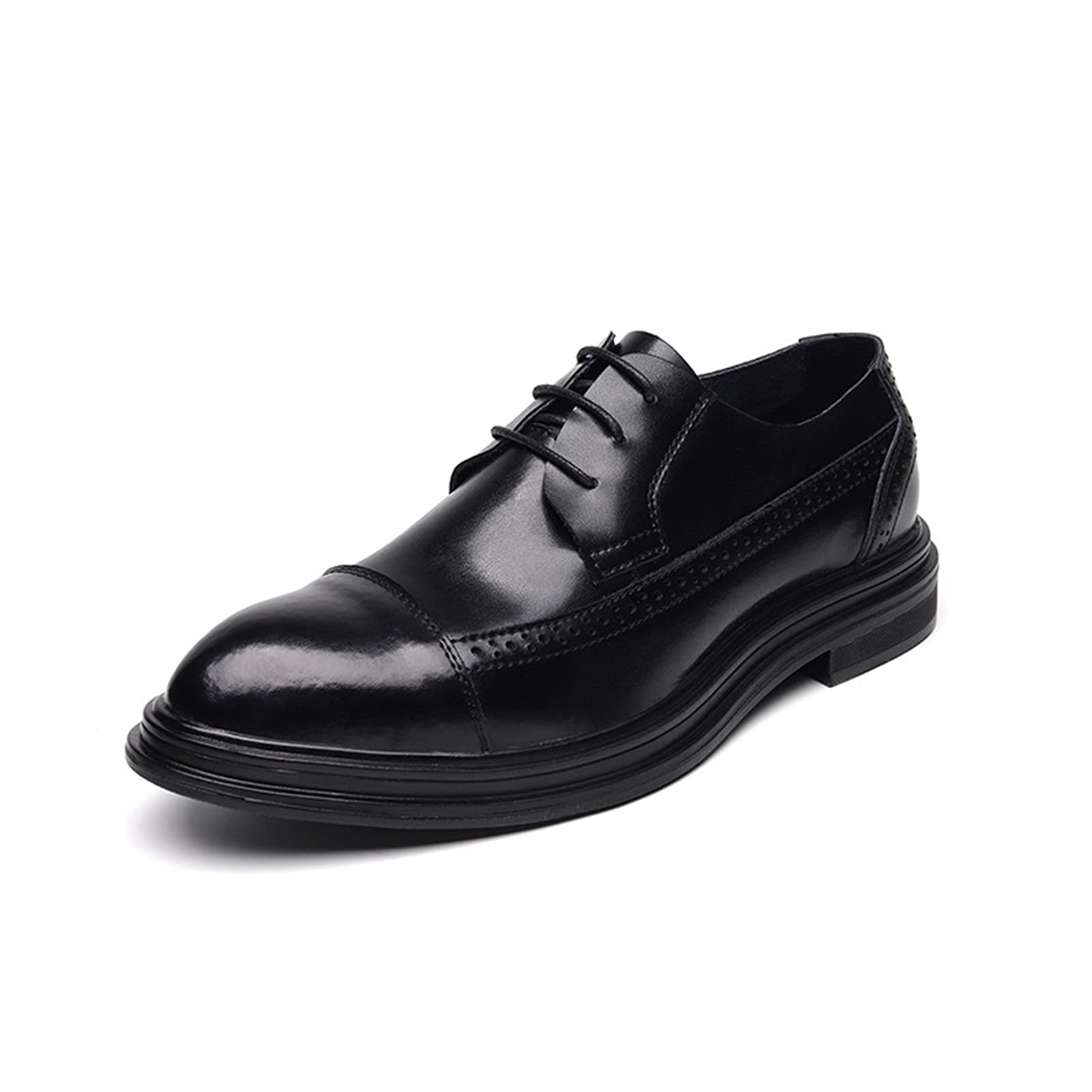 Men's Black Lace-Up Derby Dress Shoes - Round Burnished Toe, Anti-Slip Rubber Sole, Comfortable & Stylish for Wedding, Office & Formal Occasions