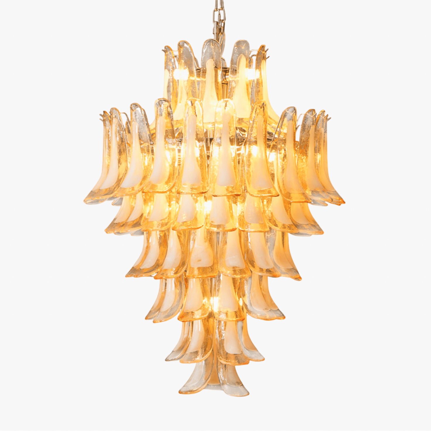 Elegant Amber Cloud Murano Glass Petals Chandelier - Handcrafted Italian Glass Lighting Fixture for Dining Room, Living Room & Bedroom Decor