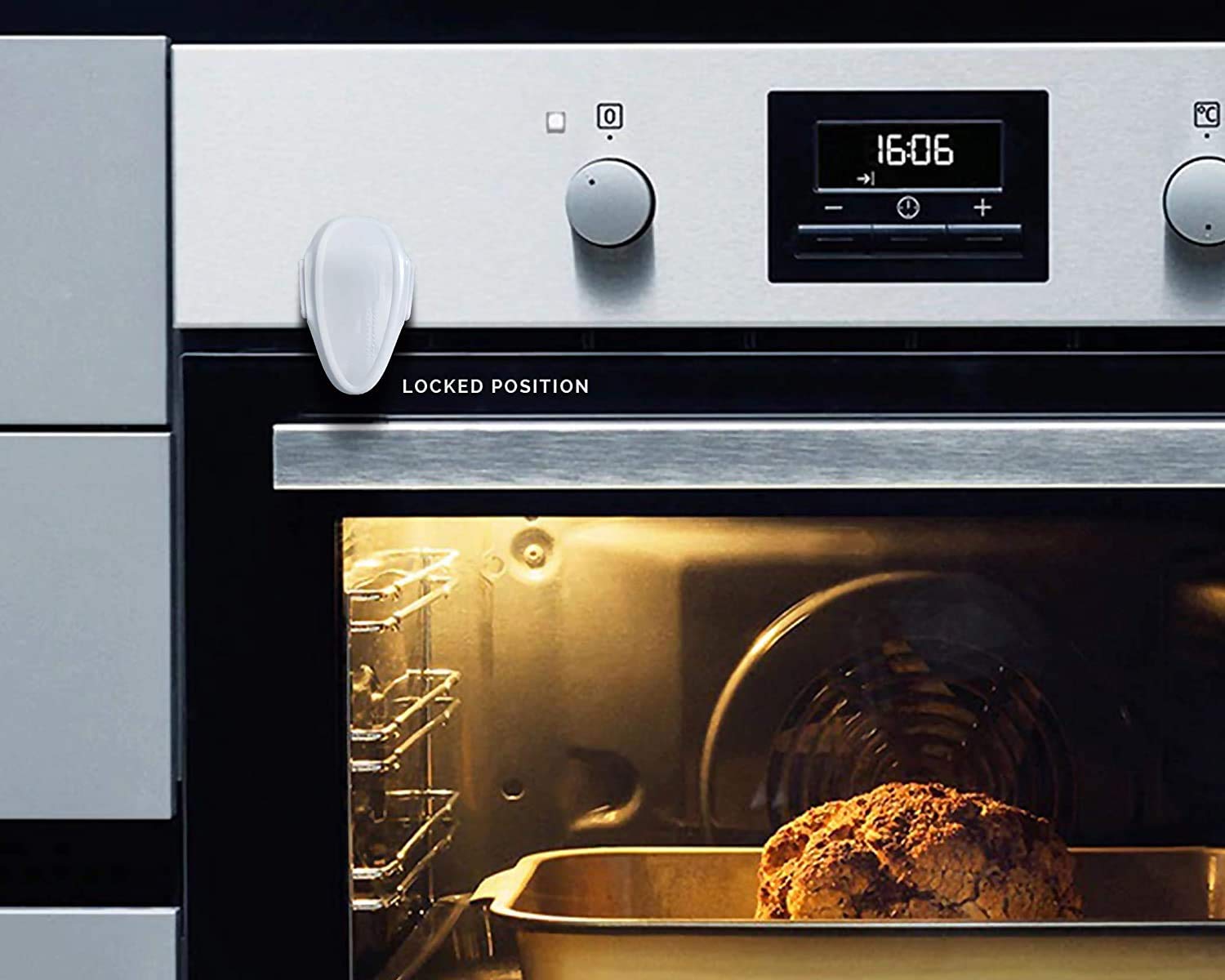 Childproof Oven Door Lock - Heat-Resistant & No Drill Installation, Swivel Rotation Safety Latch for Toddlers - Perfect for Kitchen Safety & Childproofing (White)