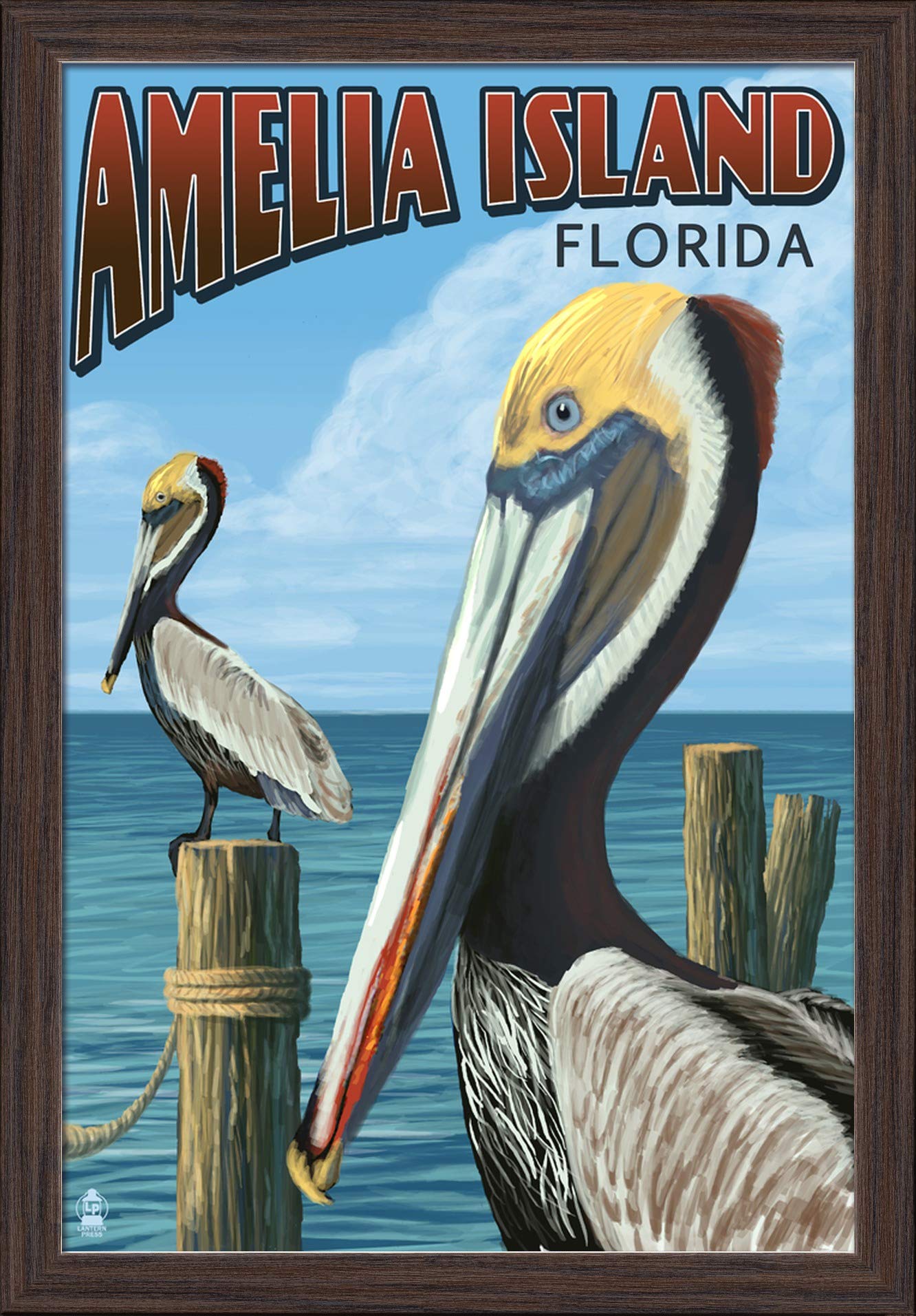 Brown Pelican Fine Art Print - 16x24 Giclee on Recycled Wood Frame, Espresso Brown - Amelia Island Florida Coastal Decor, Beach House Wall Art, Nature Photography Gift