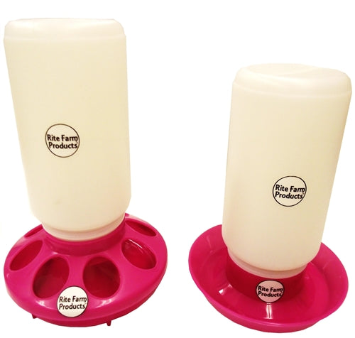 Rite Farm Products Pink Chick Feeder & Waterer with Jars - Perfect for Baby Chickens, Ducklings, and Small Poultry - Ideal for Backyard Farms, Hatcheries, and Pet Bird Care