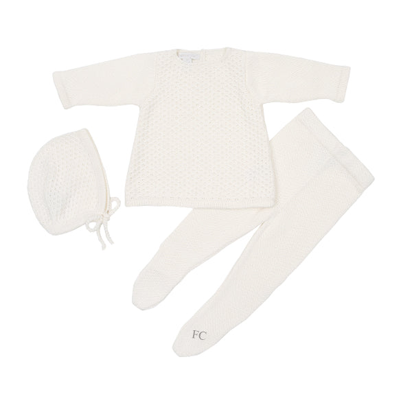 Chant de Joie Ivory Knitted 3-Piece Set - Women's Elegant Knitwear Outfit for Fall & Winter | Perfect for Casual Wear, Office, and Special Occasions