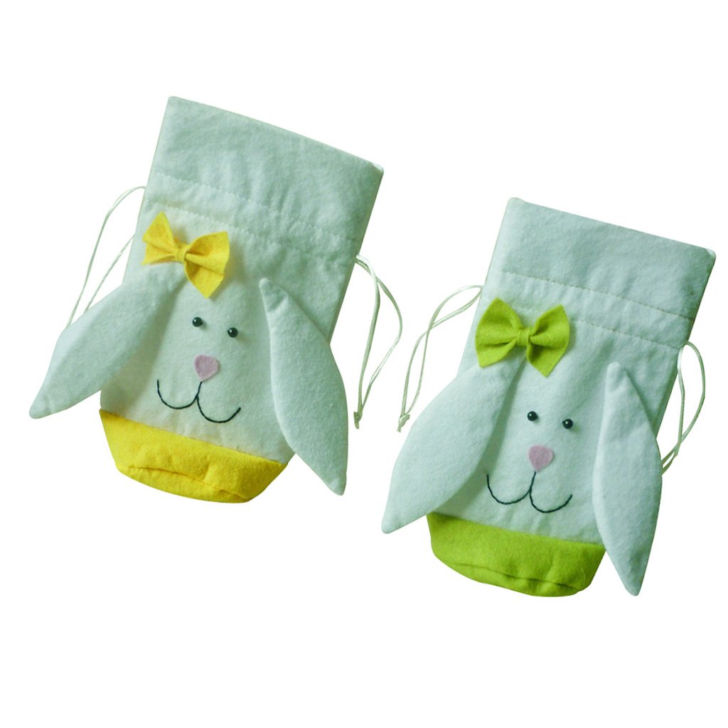 joyMerit 2-Pack White Easter Bunny Candy Bags - Reusable Rabbit Treat Baskets for Easter Egg Hunts, Party Favors & Holiday Gift Giving