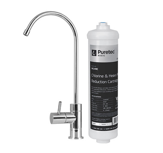 Puretec IL UB Inline Undersink Water Filtration System with Chrome Faucet - 1.9 LPM Flow Rate | Under Sink Water Filter for Clean Drinking Water | Perfect for Kitchen, RV & Office Use