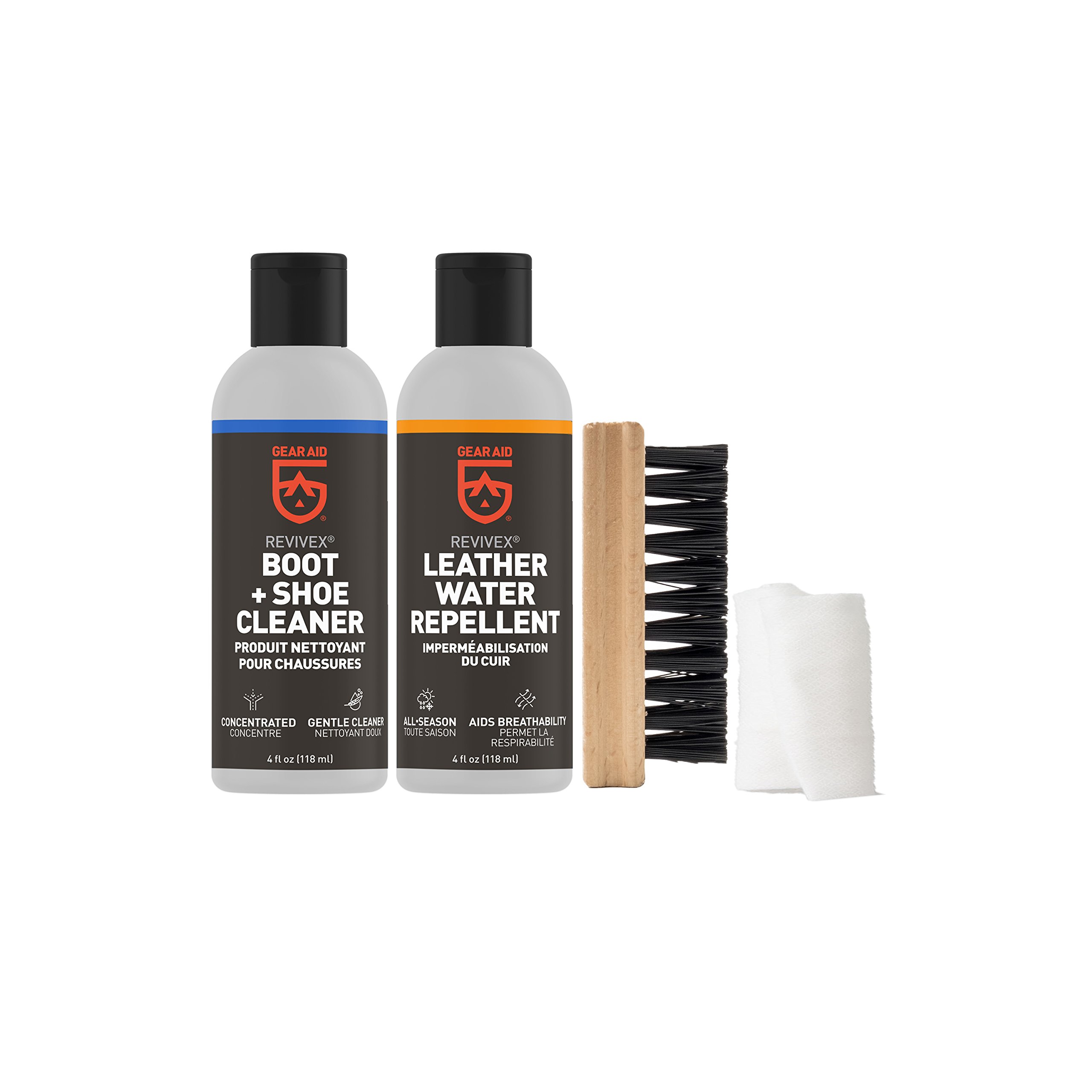 Gear Aid Revivex Leather Boot Care Kit - Waterproofing Spray, Cleaner, Brush & Microfiber Cloth for Boots & Shoes - Perfect for Hiking, Work Boots & Leather Maintenance