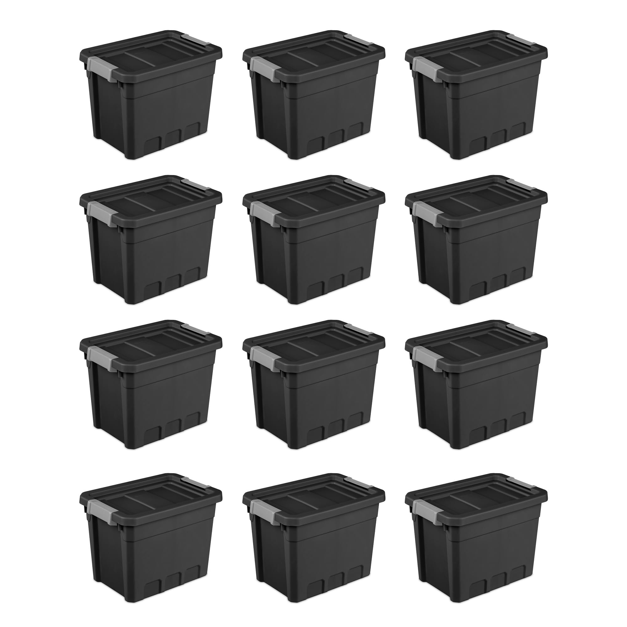 Sterilite 12-Pack 7.5 Gallon Black Plastic Storage Bins with Lids - Stackable Organizing Containers for Home, Office & Garage Organization