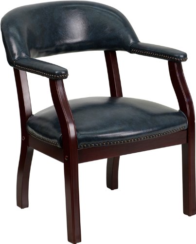 Premium Navy Blue Vinyl Conference Chair with Elegant Nailhead Trim - 24
