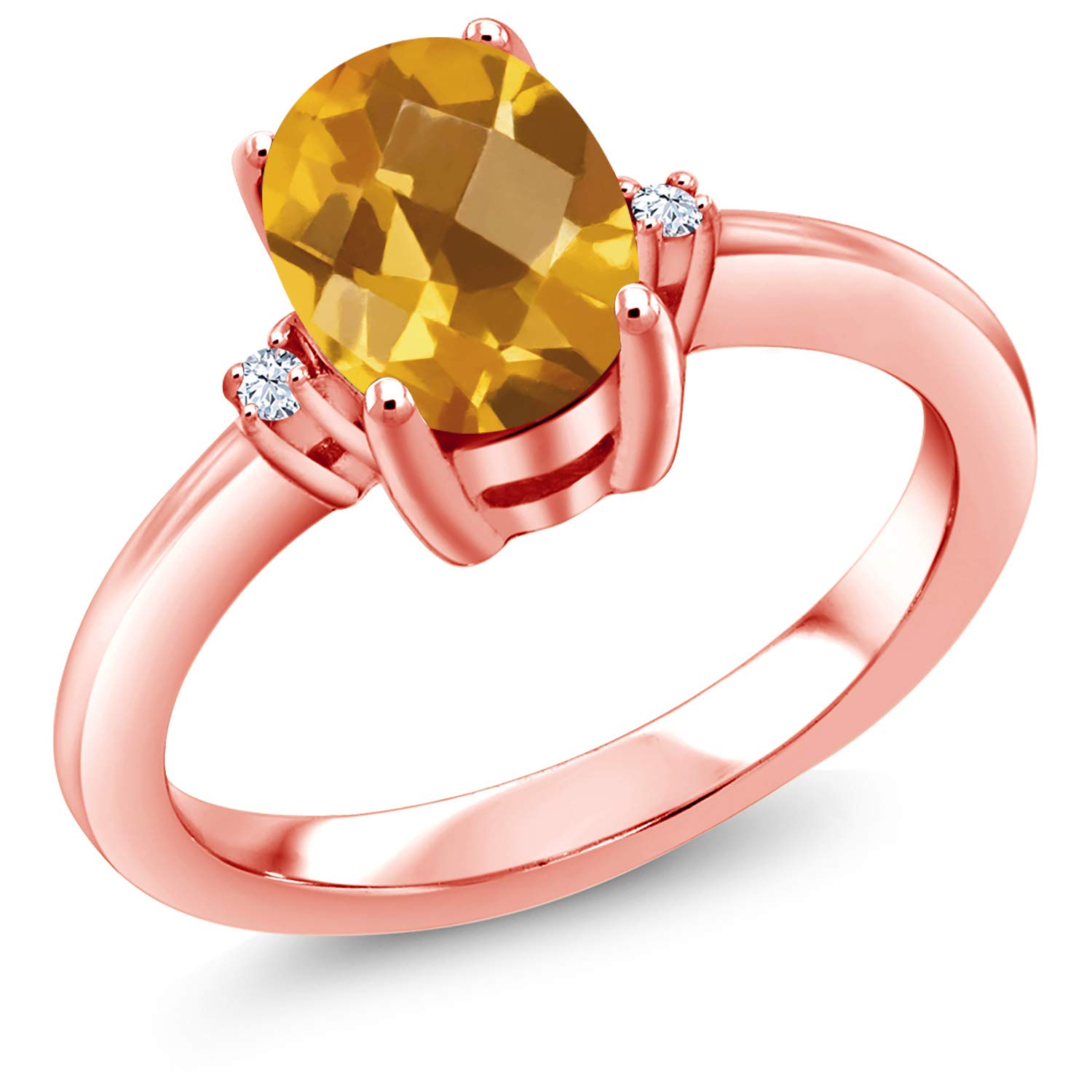 1.28 Ct Oval Checkerboard Yellow Citrine Engagement Ring - 18K Rose Gold Plated Sterling Silver - Perfect for Weddings, Anniversaries & Romantic Gifts