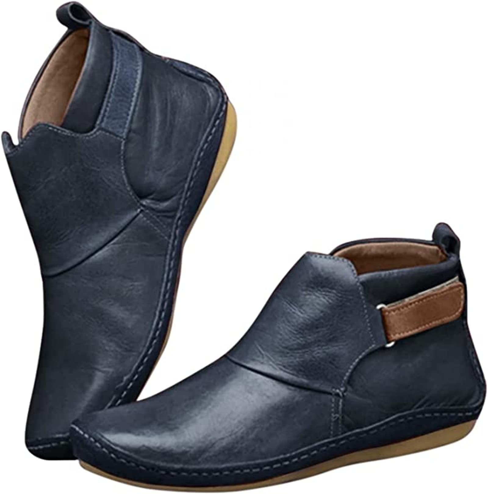 Lausiuoe Women's Fashion Boots - Sexy Short Western Booties with Side Zipper | Casual & Dressy Flat Pull-On Retro Style | Perfect for Date Nights, Office Wear & Western Outfits