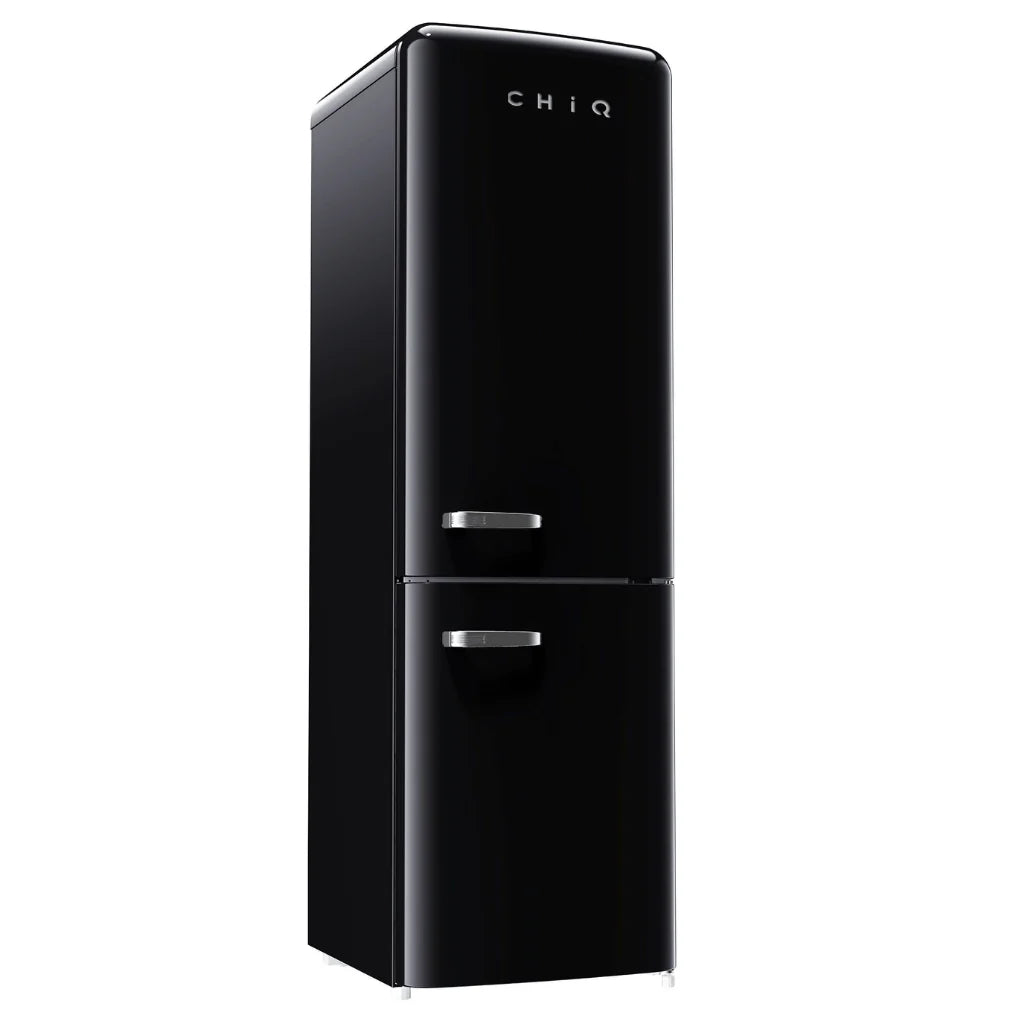 CHiQ 231L Retro Bottom Mount Refrigerator - Black (CRBM229NB3) | 5-Year Warranty | Vintage Style Kitchen Appliance for Home, Bar & Office Use