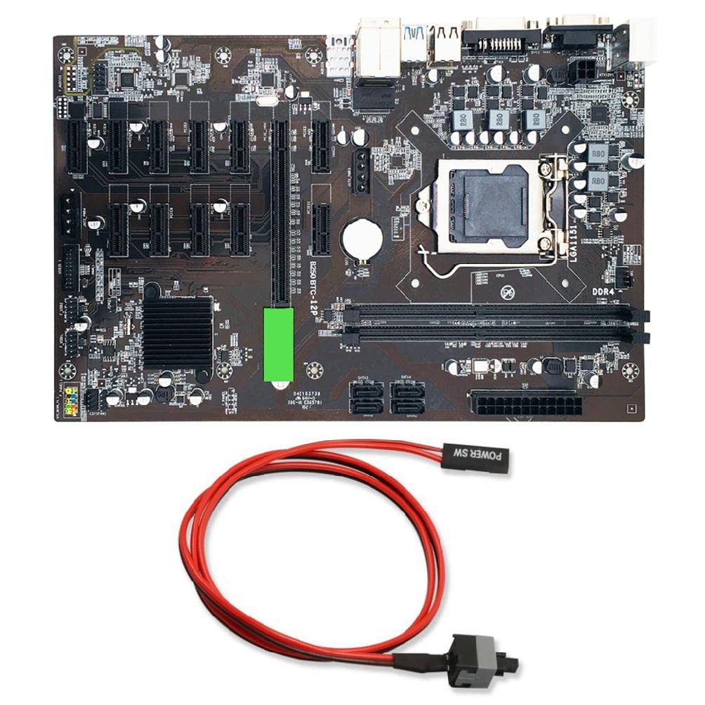 B250 BTC Mining Motherboard - LGA 1151 Socket, DDR4 RAM, 12X PCIe Slots for GPU Mining Rigs | Supports 6th Gen Intel Celeron CPUs | Low Power Consumption with 4X SATA3.0 & USB3.0 | Perfect for Cryptocurrency Mining Setup & Bitcoin Mining Operations