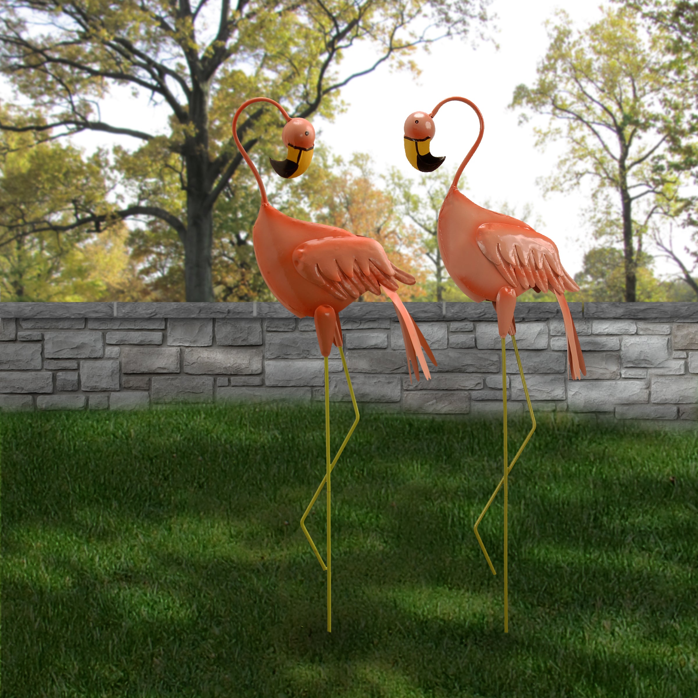 34 Inch Pink Flamingo Metal Lawn Ornament - Elegant Garden Decor for Outdoor Patio, Yard, and Poolside Landscaping