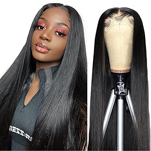 Brazilian Straight Human Hair Lace Front Wigs for Black Women - 26 Inch Pre-Plucked with Baby Hair, 4×4 Lace Closure, Natural Color | Perfect for Daily Wear, Parties, and Special Occasions