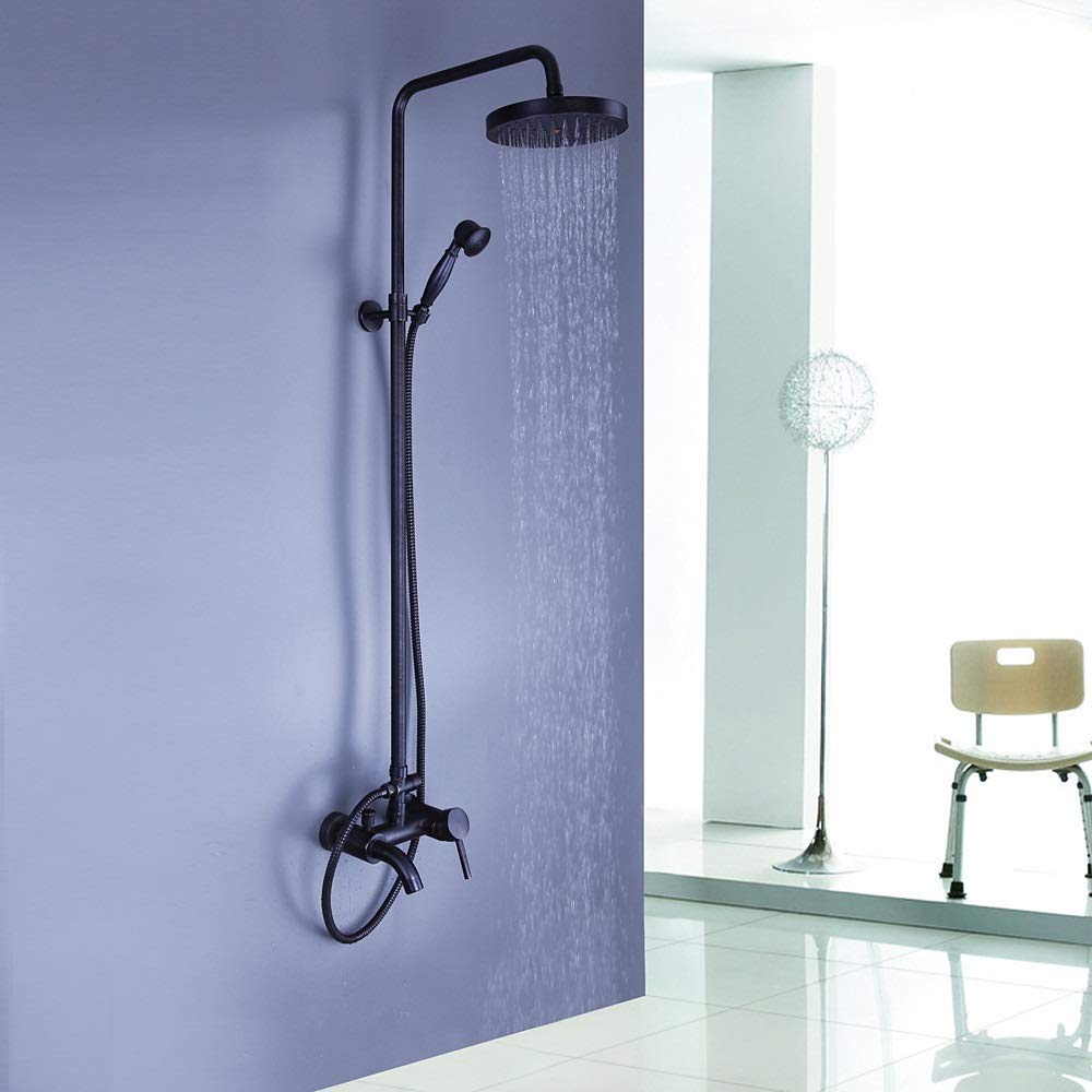 Premium KXA All-Copper Shower Faucet Set - Black Antique Style Single Handle 3-Hole Bath Shower Mixer Valve with Hot/Cold Water Control - Durable & Stylish for Modern Bathroom Renovation