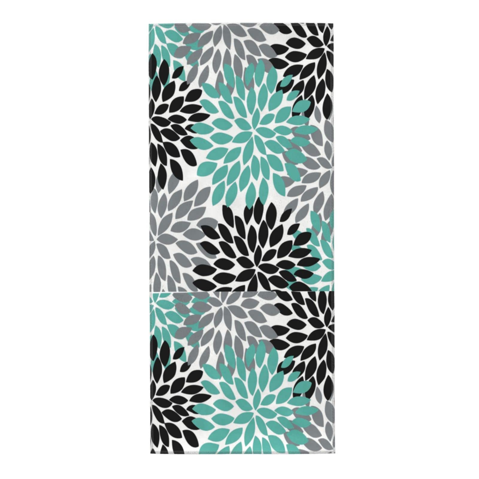 12x27.5 Inch Colorful Microfiber Face Towel Set - Blue, Teal, Black & Grey Floral Pattern | Ultra Absorbent Hand & Wash Cloths for Bathroom, Gym, Travel & Home Use