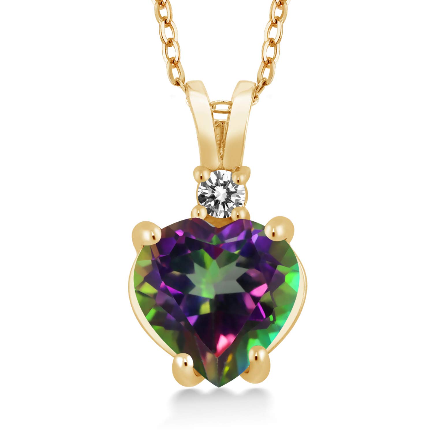 2.27 Ct Green Mystic Topaz & White Diamond 18K Yellow Gold Plated Silver Pendant Necklace - Elegant Jewelry Gift for Women, Perfect for Weddings, Anniversaries & Special Occasions