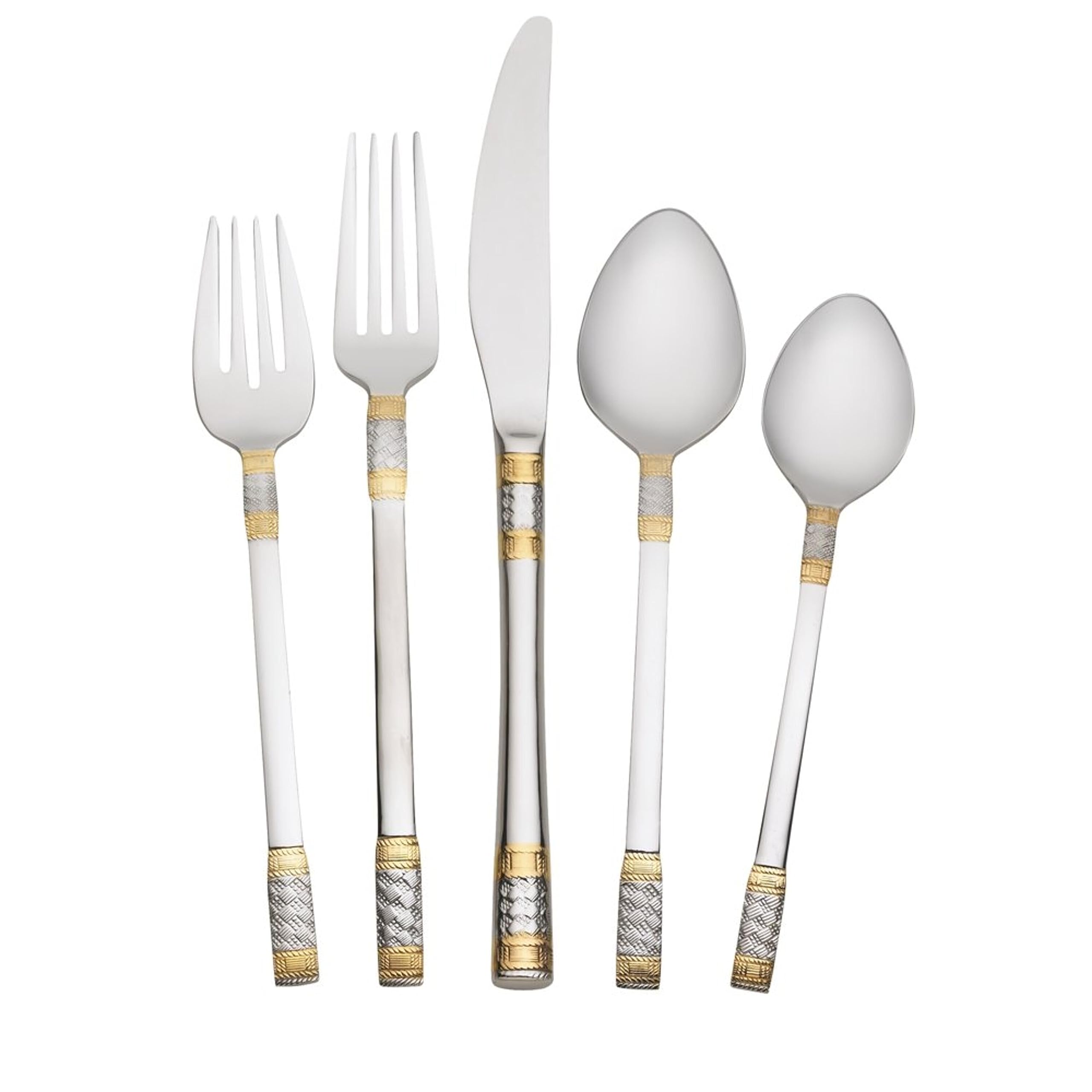 Wallace Corsica 65-Piece Flatware Set with Gold Accent - Stainless Steel Silverware Set for 12, Elegant Dinnerware for Formal Dining, Wedding Registry & Holiday Entertaining