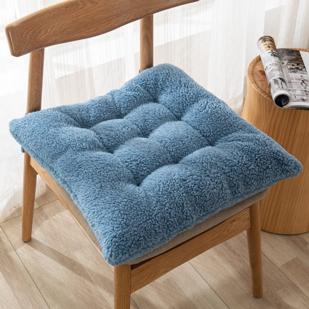 Vctops Cozy Sherpa Seat Cushions with Ties - Soft Thick 20x20 Inch Chair Pad - Fuzzy Solid Seat Cushion for Office, Living Room & Bedroom Chairs - Perfect for Home Comfort & Winter Warmth (Blue)