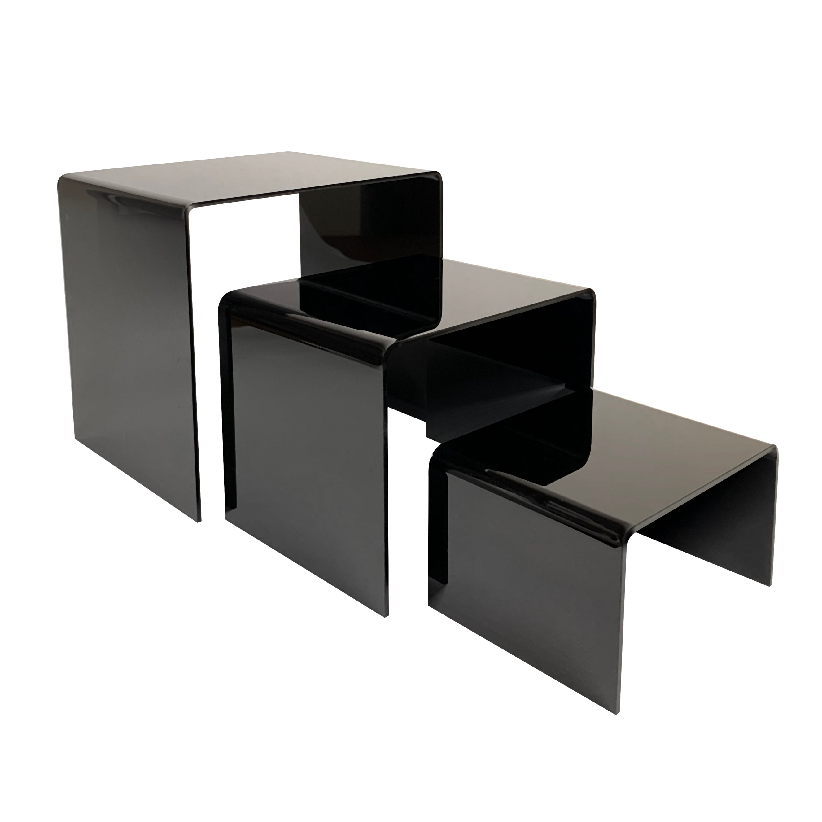 3-Piece Black Acrylic Display Riser Set for Retail Shelves, Countertops & Product Showcase - Perfect for Stores, Bakeries & Home Decor