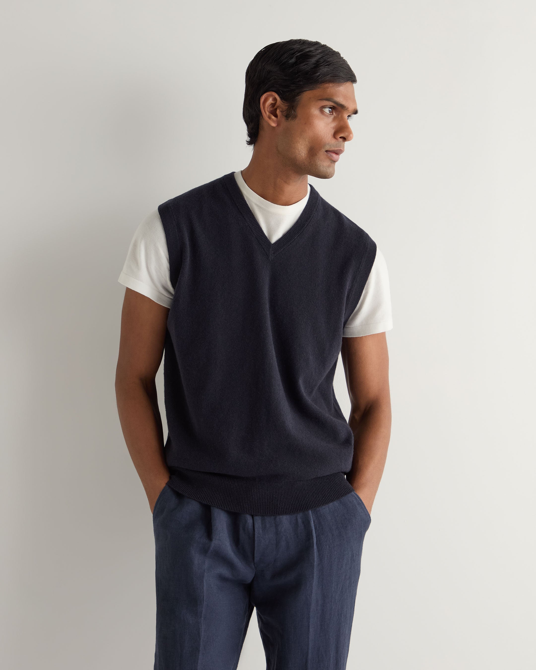 Premium Men's Westminster Cashmere Sweater Vest - Indigo Blue | Soft & Warm Knit Pullover for Business Casual & Winter Layering