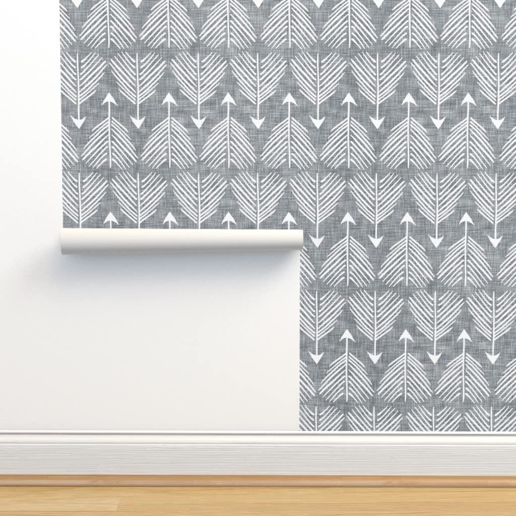 12ft x 2ft Removable Self-Adhesive Wallpaper - Gray Arrow Boho Geometric Pattern in White & Neutral Tones | Perfect for Nursery, Bedroom, or Home Office Decor | Easy to Apply & Remove
