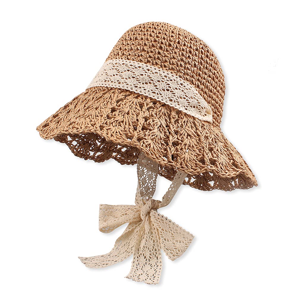 Women's Wide Brim Straw Sun Hat - Foldable Panama Bucket Hat for Beach, Summer & Outdoor Activities - UV Protection Sunshade Cap for Ladies (Khaki, Adult Size) | Perfect for Vacation, Pool Party, Gardening & Travel