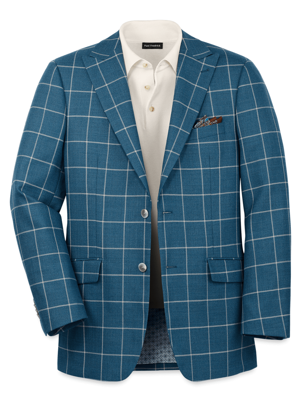 Premium Wool Windowpane Single Breasted Peak Lapel Blazer - Teal Blue | Formal Business Suit Jacket for Men | Perfect for Office, Weddings & Special Occasions