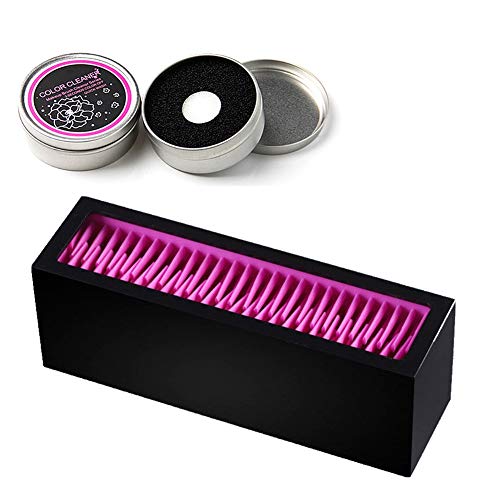 Premium Makeup Brush Holder & Lipstick Organizer Set with 2 Cleaning Sponges (Pink Interior, Black Case) - Perfect for Vanity, Travel & Professional Makeup Artists