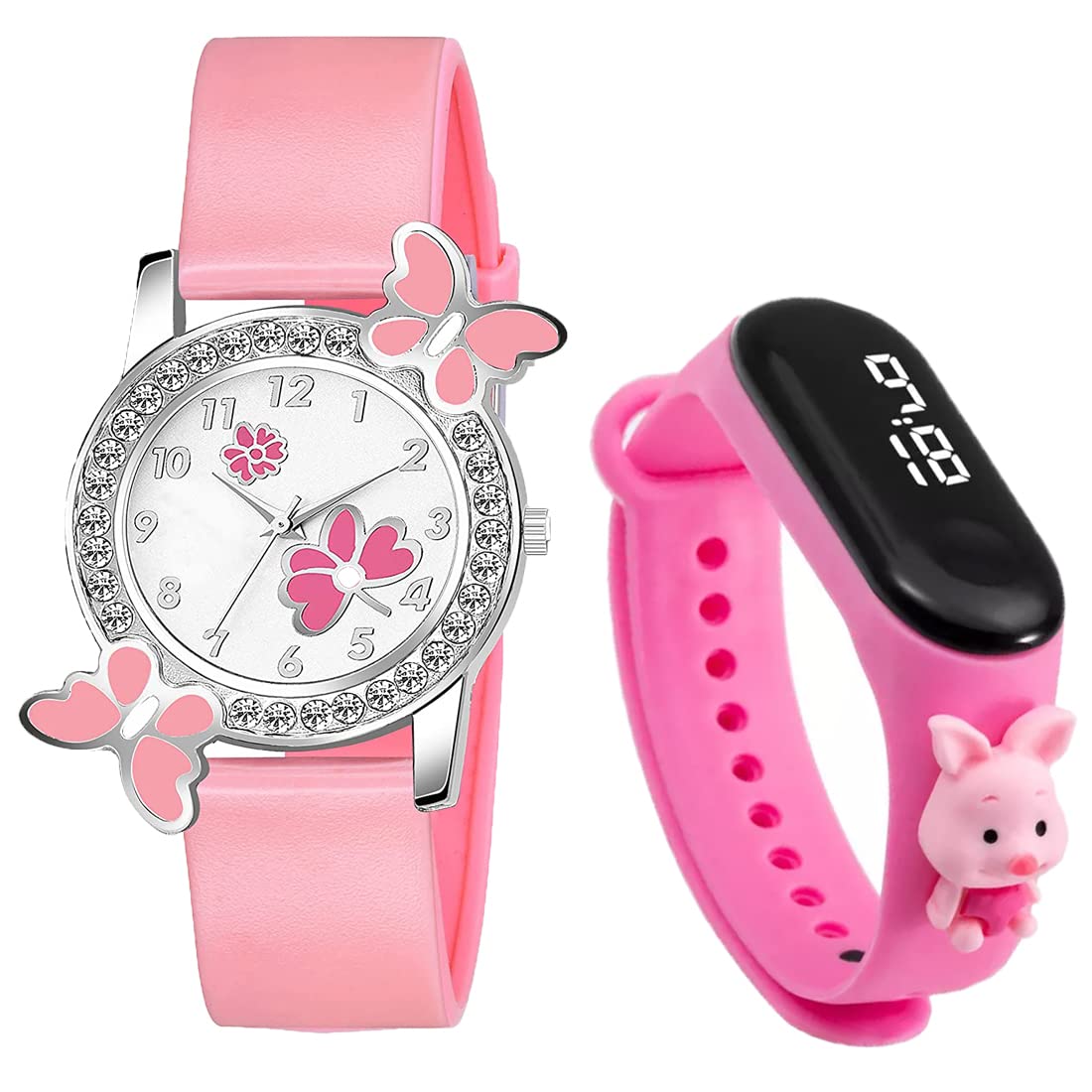 **GOLDENIZE FASHION Pink & Blue Analog Digital Waterproof Watch for Women & Girls - LED Touch Display, Dual Time Mode - Perfect for School, Sports & Daily Wear (Combo Pack of 2)**