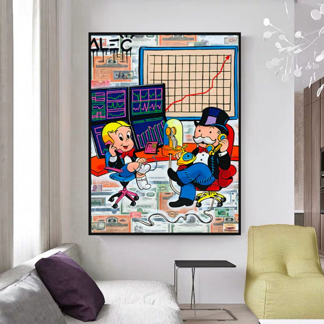 Alec Monopoly & Richie Rich Forex Trading Crypto Art Canvas Print - Wall Decor for Home, Office & Gamer Rooms