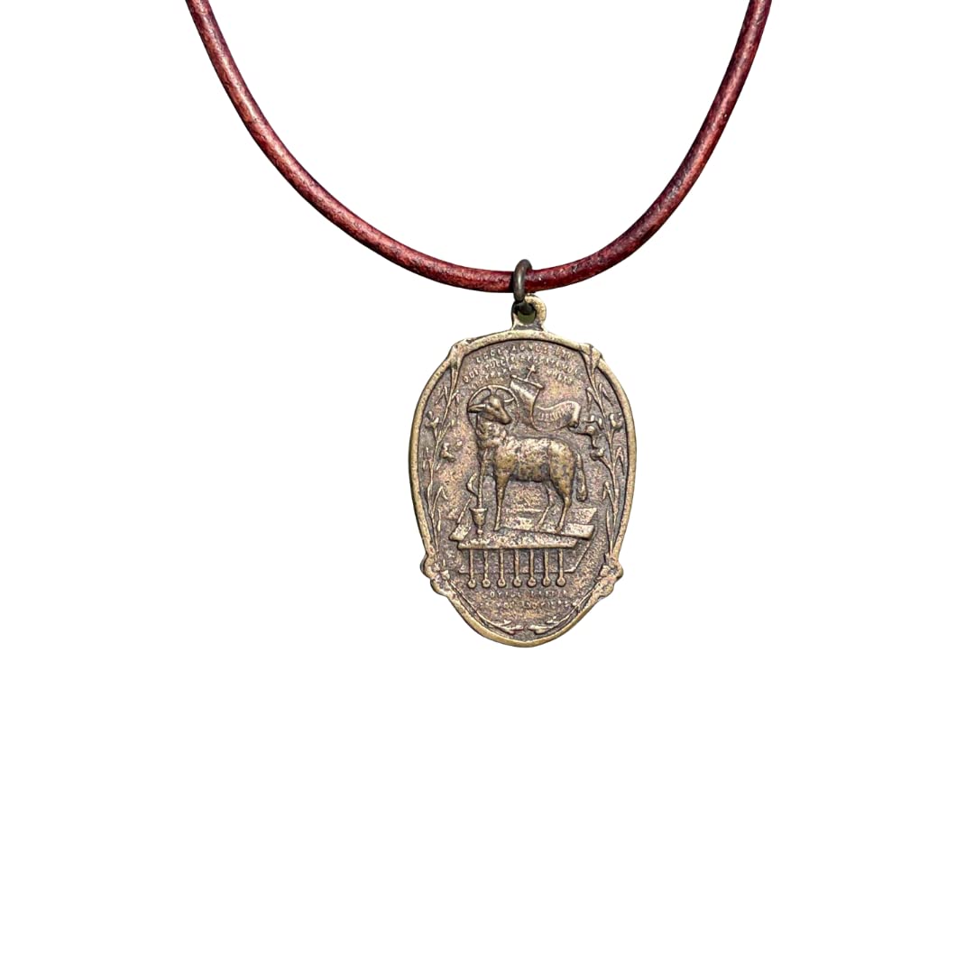 Bronze Resurrection Pendant Necklace - Lamb of God Religious Jewelry for Men & Women, Christ is Risen Cross Necklace, Baptism Gift for Church Faith - Perfect for Easter, Confirmation, First Communion & Spiritual Occasions