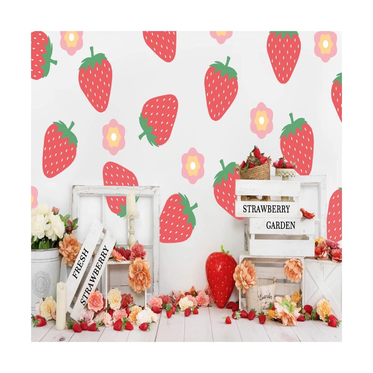 8x8ft Fresh Strawberry Photography Backdrop - Summer Red Berry Fruit Background for Baby Shower, Sweet Birthday Party, Cake Smash & Studio Decor | High-Quality Garden-Themed Photo Booth Banner