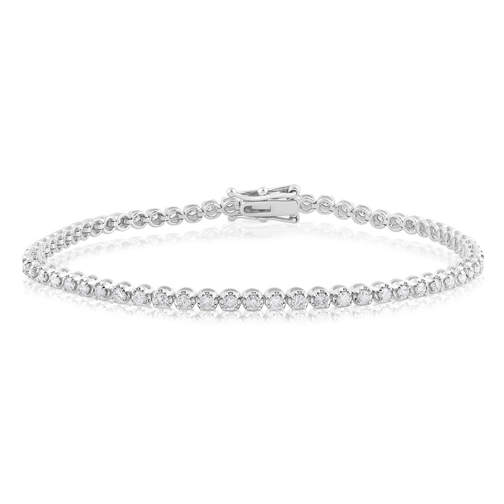 9ct White Gold 1.5 Carat Natural Diamond Tennis Bracelet 18cm for Women - Perfect for Weddings, Anniversaries & Special Occasions