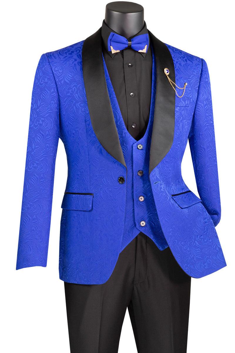 Royal Blue Jacquard Slim Fit 3-Piece Tuxedo Suit for Men | Formal Wedding, Prom & Evening Wear | Premium Luxury Suits for Special Occasions