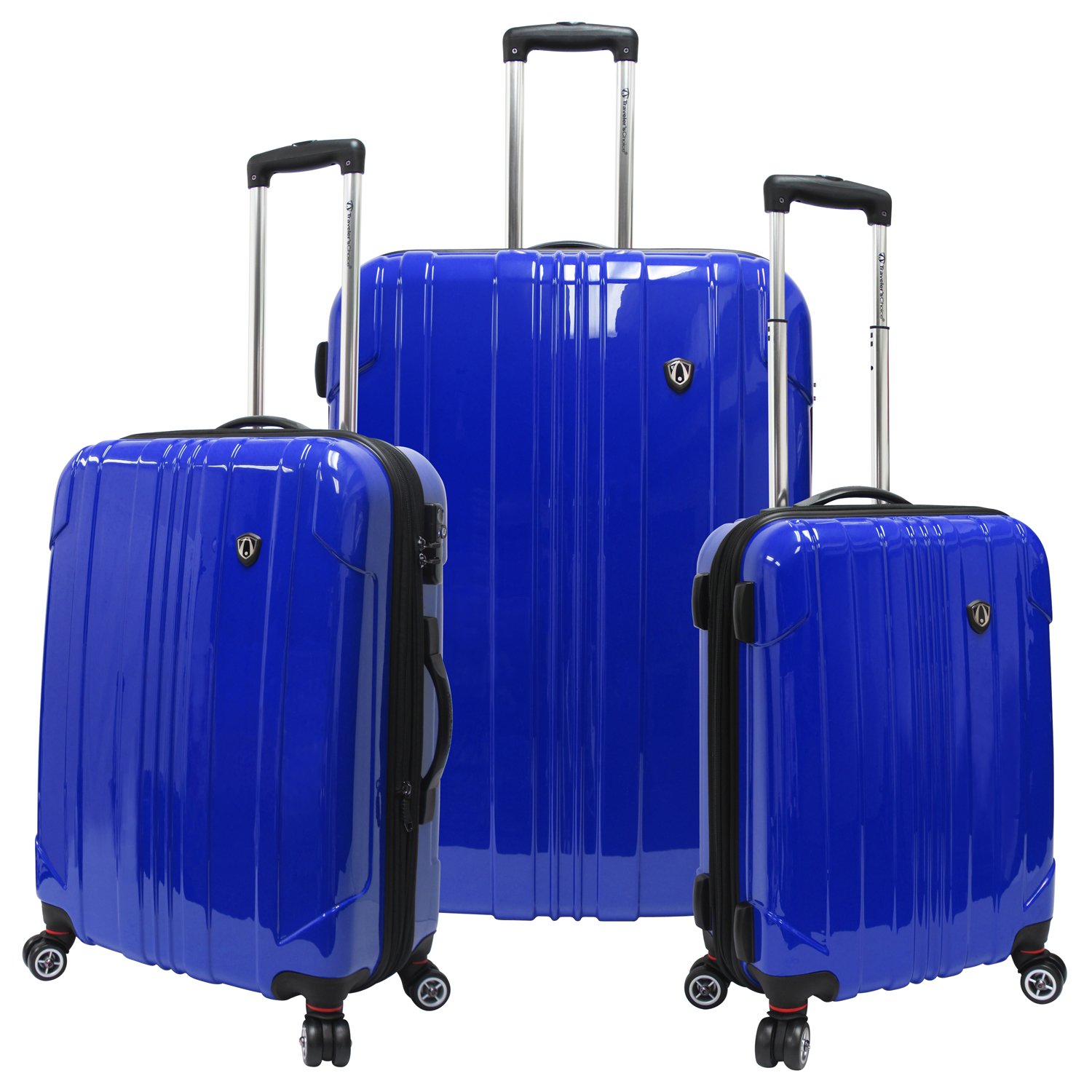 Traveler's Choice Sedona 100% Pure Polycarbonate Expandable Spinner Luggage Set - 3-Piece Blue Suitcases for Air Travel & Business Trips | Durable Lightweight Carry-On & Checked Bags