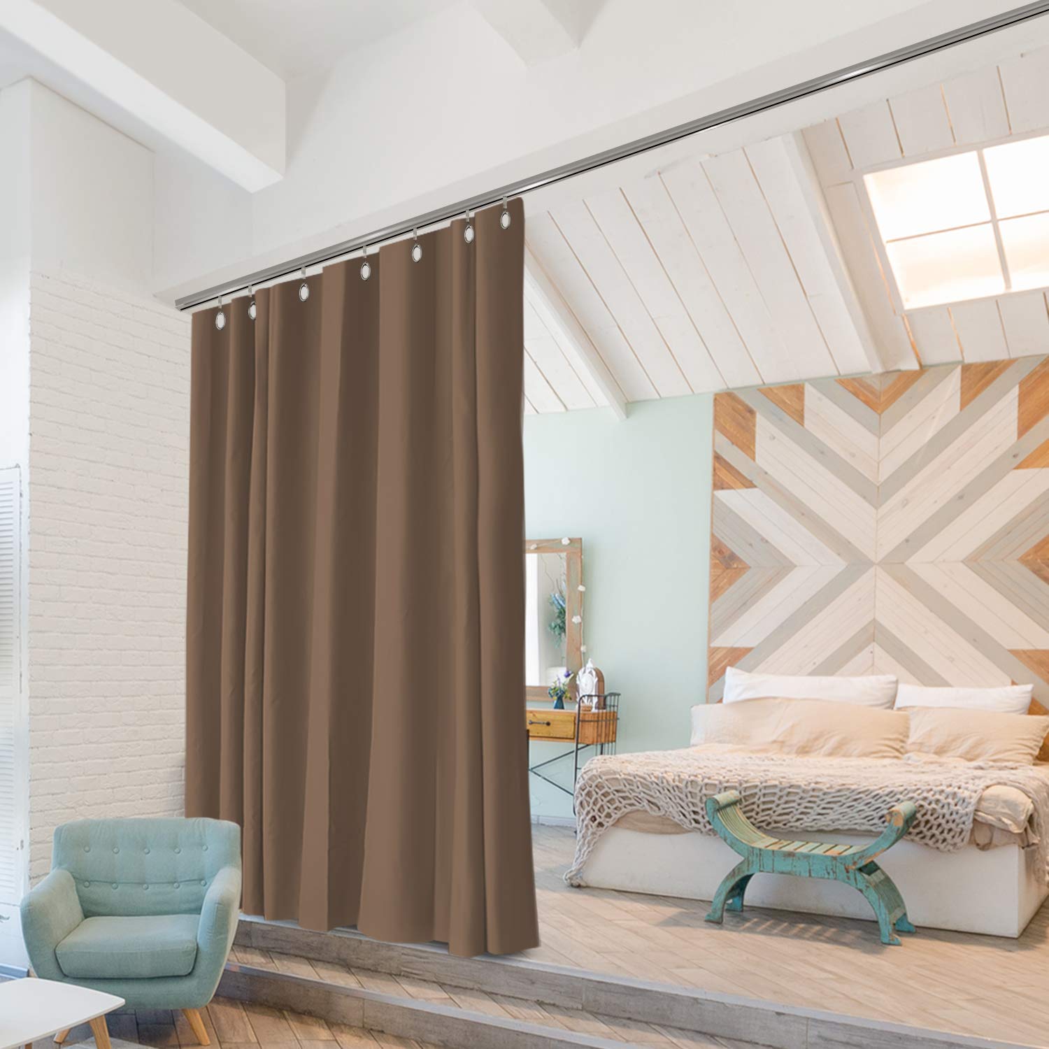 Ceiling Track Room Divider Kit - X-Large A, 8ft Tall x 9ft-12ft Wide, Mocha - Perfect for Open Spaces, Offices, and Studios - Easy Installation & Adjustable Privacy Solution