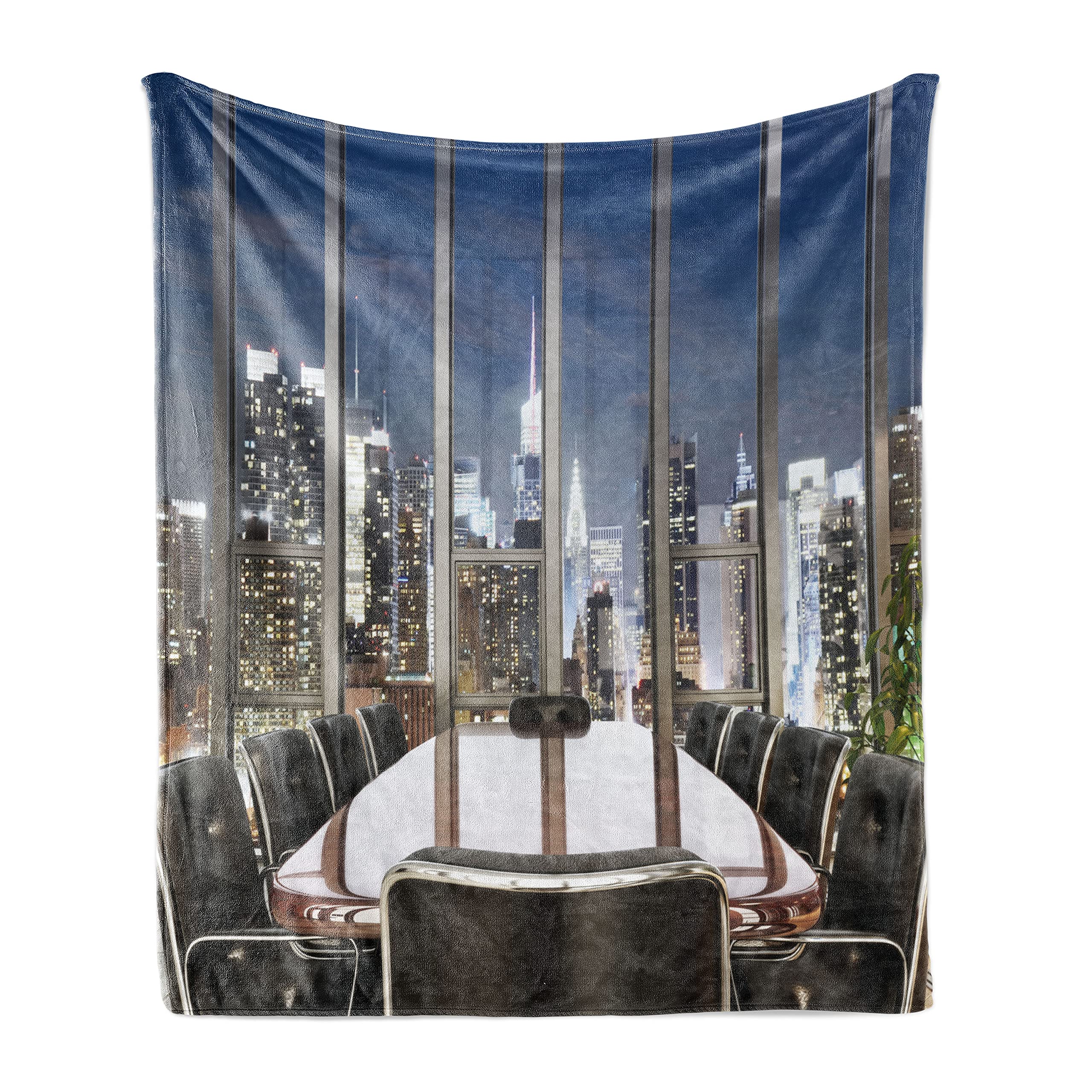 Ambesonne Modern Flannel Fleece Throw Blanket - Soft Grey Black Blue Accent Blanket 50